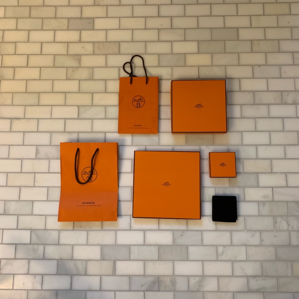 Lot of Hermes Bags, Boxes, felt cases and ribbon